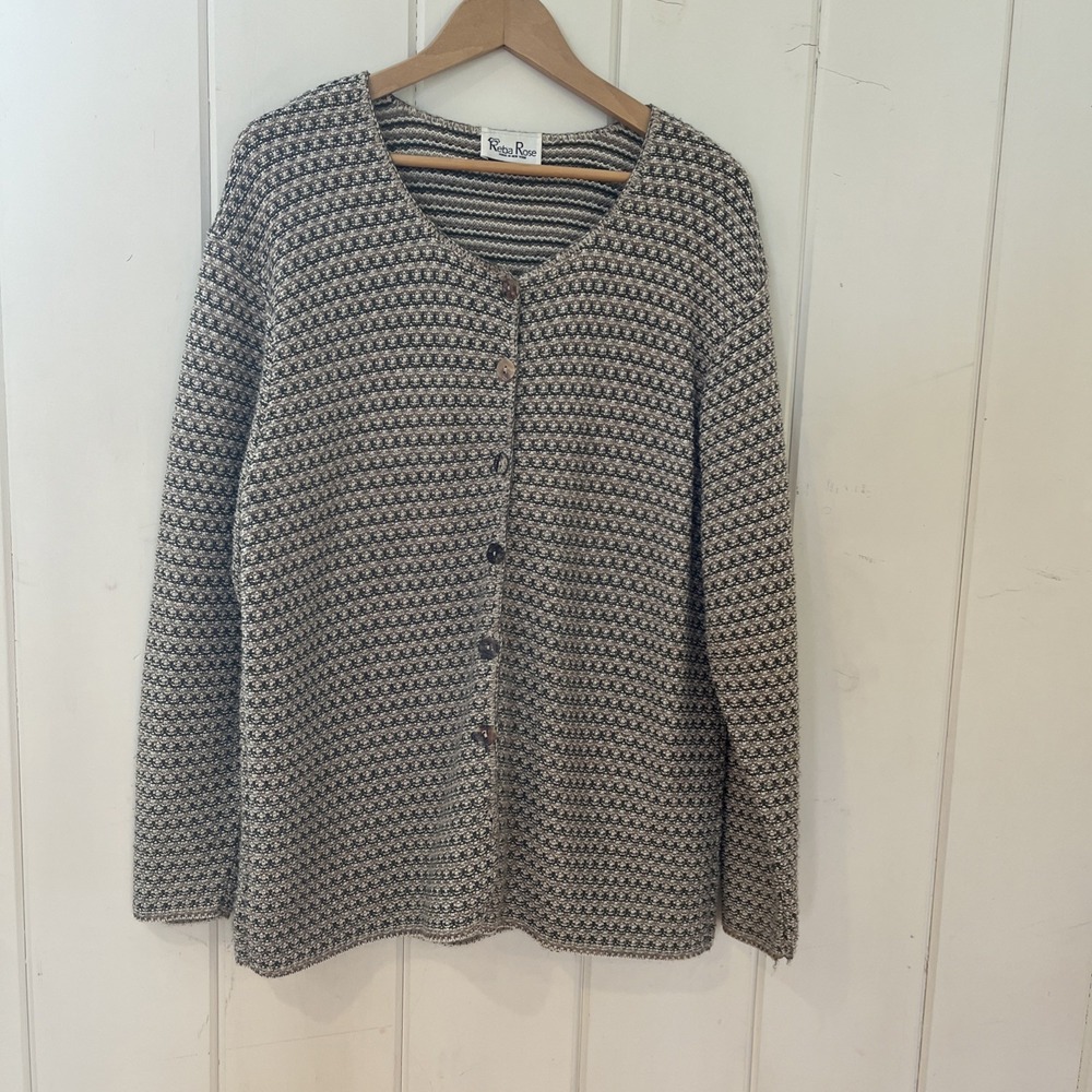 Vintage 80's USA Made Reba Rose Textured Knit Cardigan XL Button Sweater